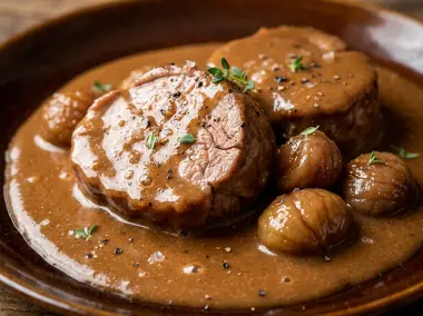 Solomillo Ibérico en Salsa Cremosa de Castañas al Brandy