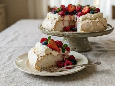 Tarta Pavlova Tradicional con Frutos Rojos y Nata Montada