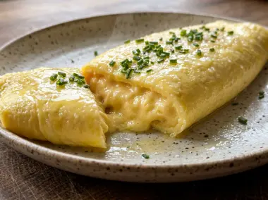 Tortilla francesa tradicional jugosa y cremosa (omelette clásica)